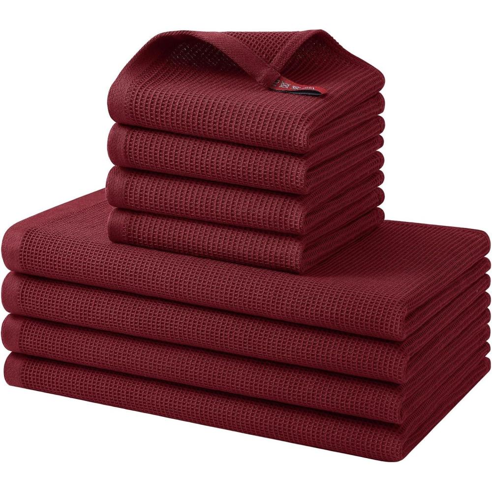 image:imageHomaxy 100 Cotton Waffle Weave Dish Cloths  6 Pack Soft and Absorbent Dish Towels  12 x 12 Inches Quick Dry Dish Rags  WhiteBurgundy