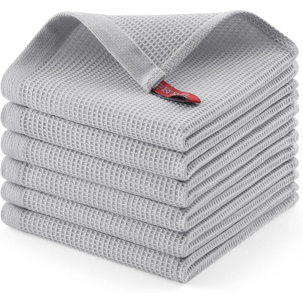 image:imageHomaxy 100 Cotton Waffle Weave Dish Cloths  6 Pack Soft and Absorbent Dish Towels  12 x 12 Inches Quick Dry Dish Rags  WhiteLight Grey