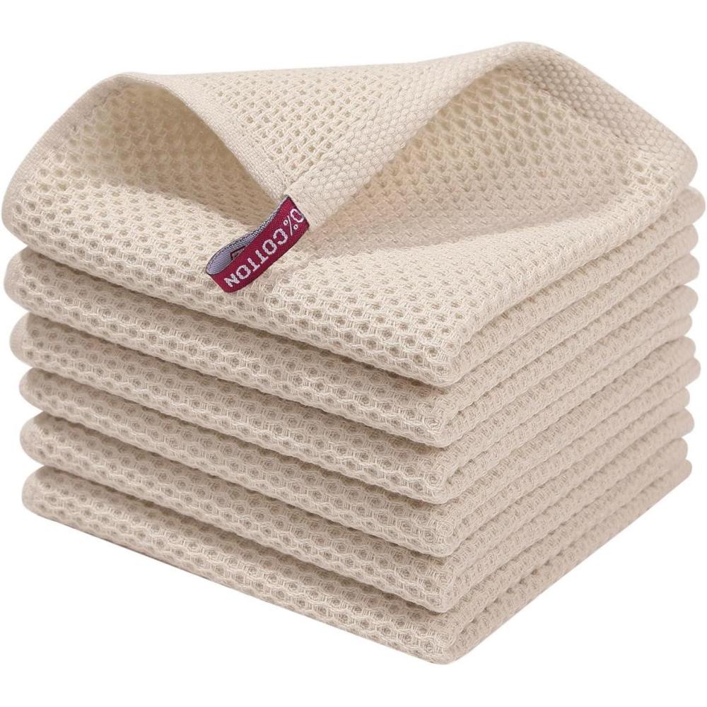 image:imageHomaxy 100 Cotton Waffle Weave Kitchen Dish Cloths Ultra Soft Absorbent Quick Drying Dish Towels 12 x 12 Inches 6Pack RedBeige