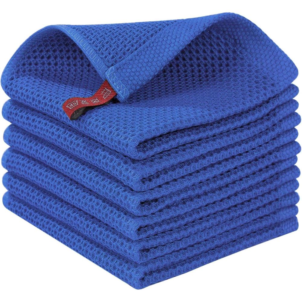 image:imageHomaxy 100 Cotton Waffle Weave Kitchen Dish Cloths Ultra Soft Absorbent Quick Drying Dish Towels 12 x 12 Inches 6Pack RedBlueberry