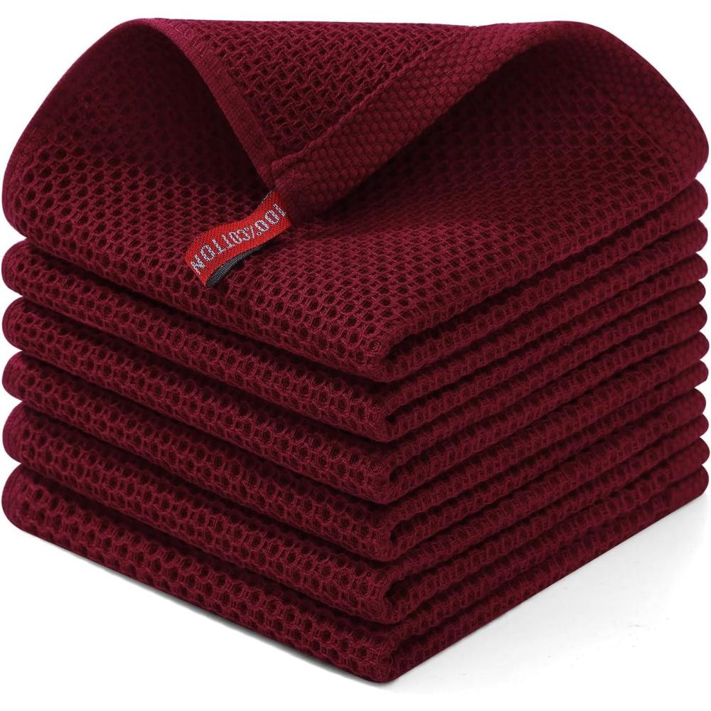 image:imageHomaxy 100 Cotton Waffle Weave Kitchen Dish Cloths Ultra Soft Absorbent Quick Drying Dish Towels 12 x 12 Inches 6Pack RedBurgundy