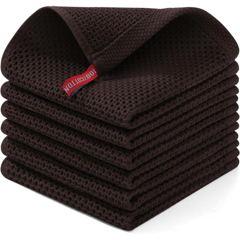 image:imageHomaxy 100 Cotton Waffle Weave Kitchen Dish Cloths Ultra Soft Absorbent Quick Drying Dish Towels 12 x 12 Inches 6Pack RedDark Brown