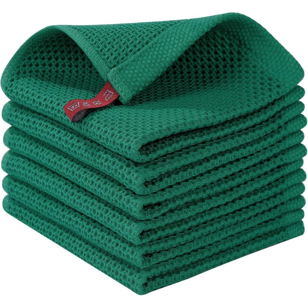 image:imageHomaxy 100 Cotton Waffle Weave Kitchen Dish Cloths Ultra Soft Absorbent Quick Drying Dish Towels 12 x 12 Inches 6Pack RedDark Green