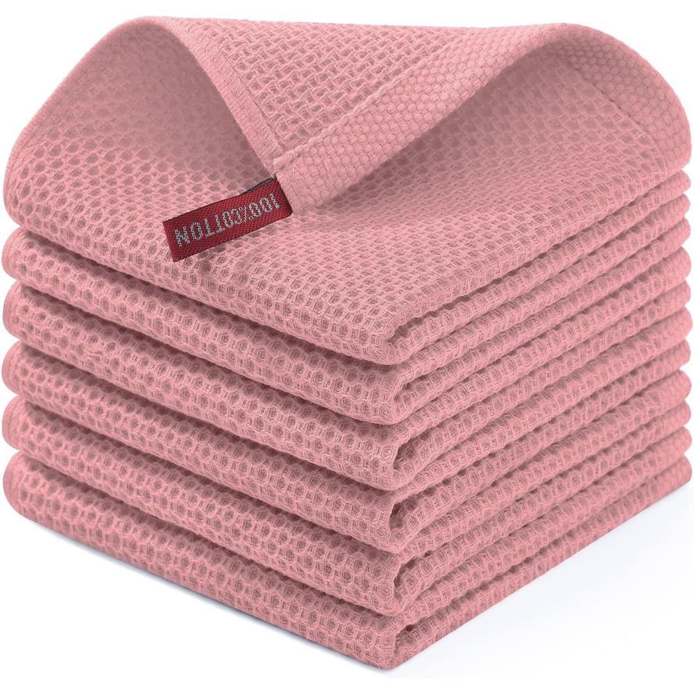 image:imageHomaxy 100 Cotton Waffle Weave Kitchen Dish Cloths Ultra Soft Absorbent Quick Drying Dish Towels 12 x 12 Inches 6Pack RedDried Rose