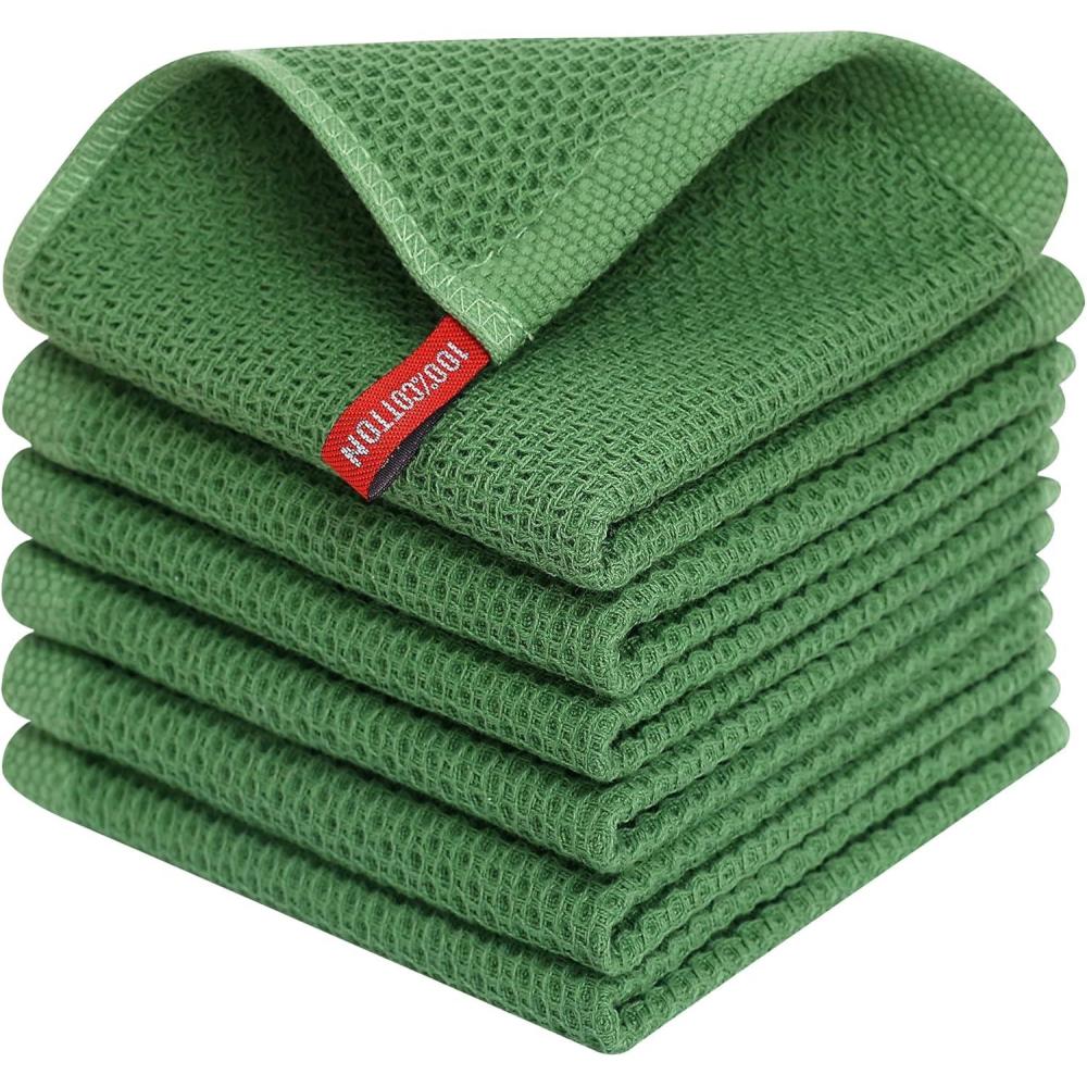 image:imageHomaxy 100 Cotton Waffle Weave Kitchen Dish Cloths Ultra Soft Absorbent Quick Drying Dish Towels 12 x 12 Inches 6Pack RedGrass Green