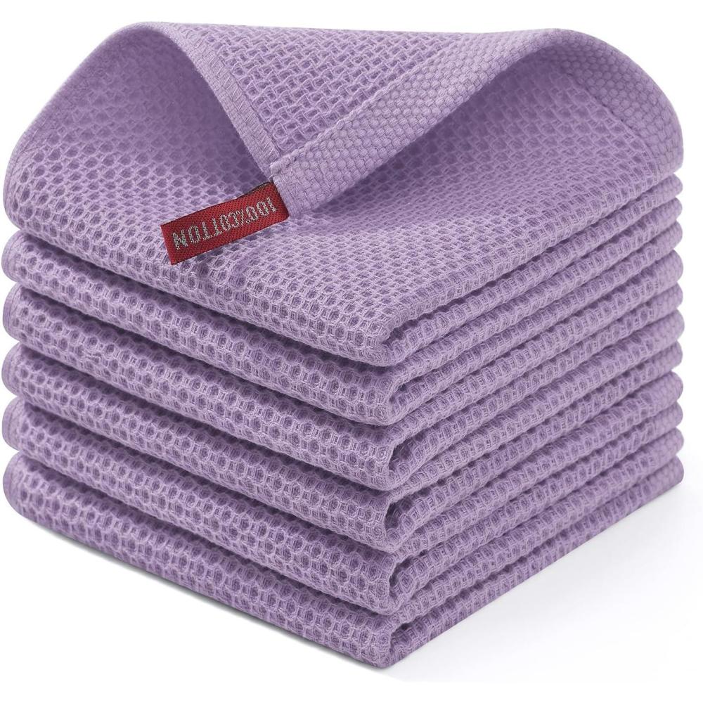 image:imageHomaxy 100 Cotton Waffle Weave Kitchen Dish Cloths Ultra Soft Absorbent Quick Drying Dish Towels 12 x 12 Inches 6Pack RedLavender