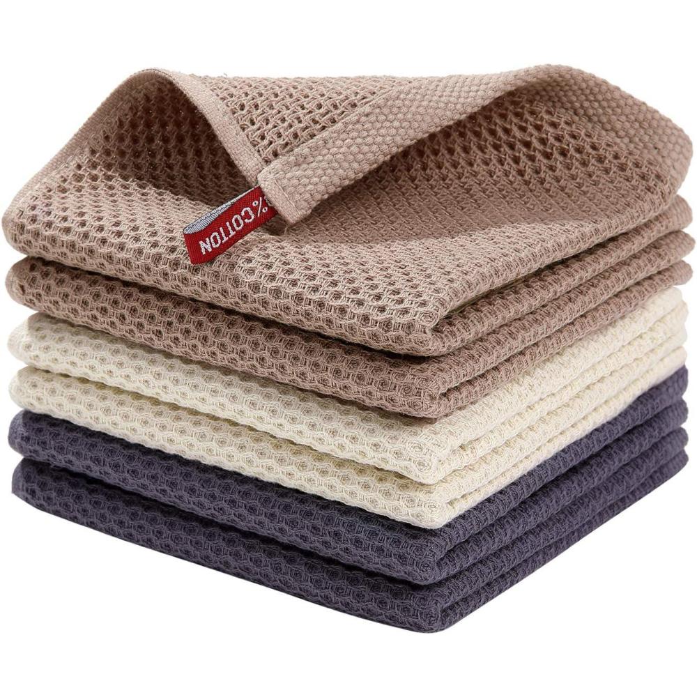 image:imageHomaxy 100 Cotton Waffle Weave Kitchen Dish Cloths Ultra Soft Absorbent Quick Drying Dish Towels 12 x 12 Inches 6Pack RedMixed Color