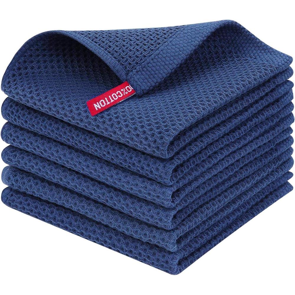 image:imageHomaxy 100 Cotton Waffle Weave Kitchen Dish Cloths Ultra Soft Absorbent Quick Drying Dish Towels 12 x 12 Inches 6Pack RedNavy Blue
