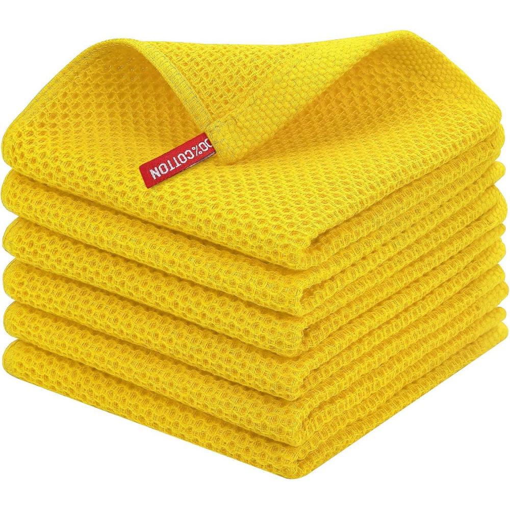 image:imageHomaxy 100 Cotton Waffle Weave Kitchen Dish Cloths Ultra Soft Absorbent Quick Drying Dish Towels 12 x 12 Inches 6Pack RedYellow