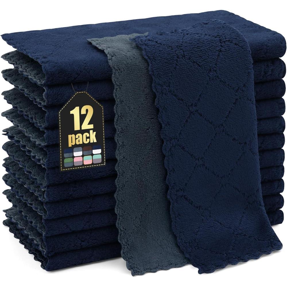image:imageHomaxy 12 Pack Kitchen Dish Cloths 10 x 10 Inches Navy Blue Super Soft and Absorbent Coral Velvet Dish Towels Nonstick Oil Fast Drying Microfiber Cleaning Cloth No Lint Household DishclothsDark Grey  Navy Blue