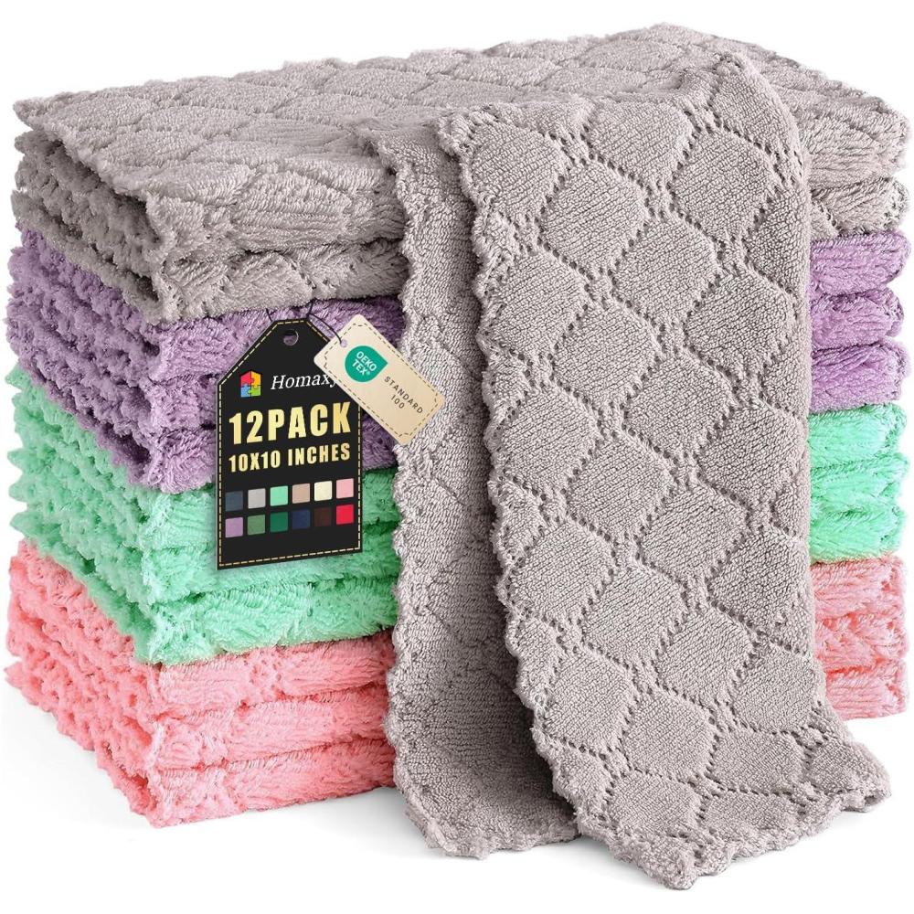 image:imageHomaxy 12 Pack Kitchen Dish Cloths 10 x 10 Inches Navy Blue Super Soft and Absorbent Coral Velvet Dish Towels Nonstick Oil Fast Drying Microfiber Cleaning Cloth No Lint Household DishclothsMulti Color
