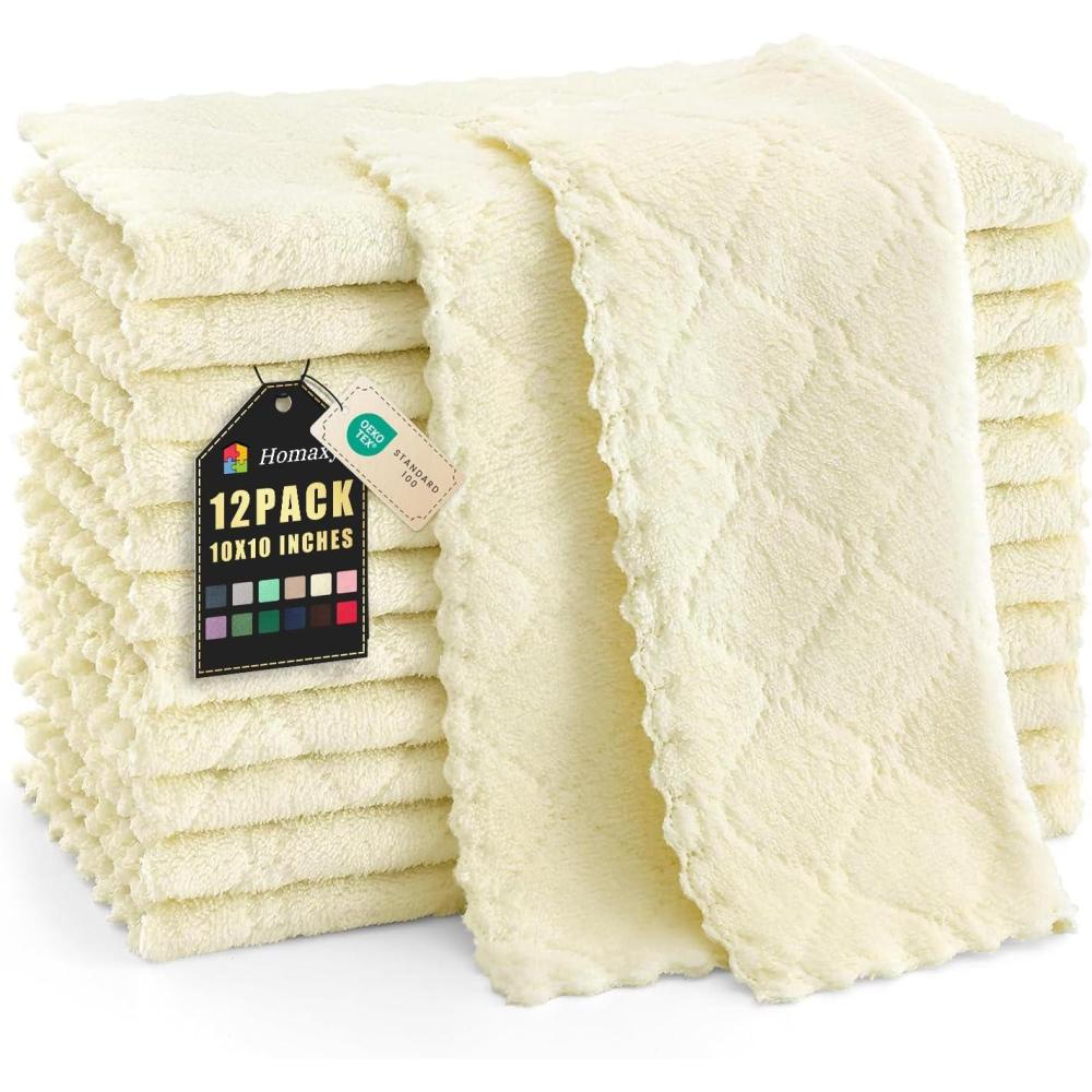 image:imageHomaxy 12 Pack Kitchen Dish Cloths 10 x 10 Inches Navy Blue Super Soft and Absorbent Coral Velvet Dish Towels Nonstick Oil Fast Drying Microfiber Cleaning Cloth No Lint Household DishclothsCream Yellow