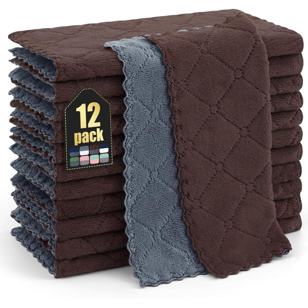 image:imageHomaxy 12 Pack Kitchen Dish Cloths 10 x 10 Inches Navy Blue Super Soft and Absorbent Coral Velvet Dish Towels Nonstick Oil Fast Drying Microfiber Cleaning Cloth No Lint Household DishclothsDark Grey  Brown
