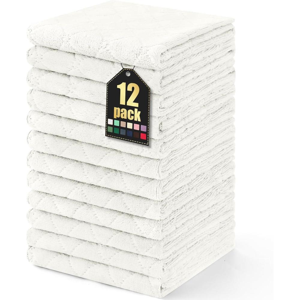 image:imageHomaxy 12 Pack Kitchen Dish Cloths 10 x 10 Inches Navy Blue Super Soft and Absorbent Coral Velvet Dish Towels Nonstick Oil Fast Drying Microfiber Cleaning Cloth No Lint Household DishclothsWhite