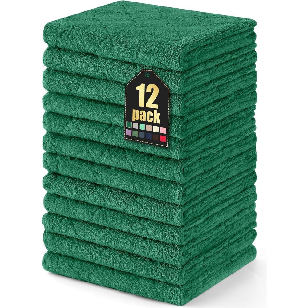 image:imageHomaxy 12 Pack Kitchen Dish Cloths 10 x 10 Inches Navy Blue Super Soft and Absorbent Coral Velvet Dish Towels Nonstick Oil Fast Drying Microfiber Cleaning Cloth No Lint Household DishclothsDark Green