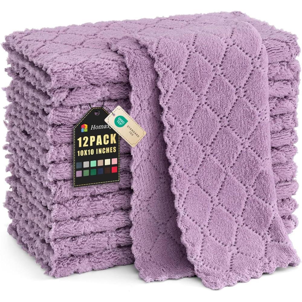 image:imageHomaxy 12 Pack Kitchen Dish Cloths 10 x 10 Inches Navy Blue Super Soft and Absorbent Coral Velvet Dish Towels Nonstick Oil Fast Drying Microfiber Cleaning Cloth No Lint Household DishclothsPurple