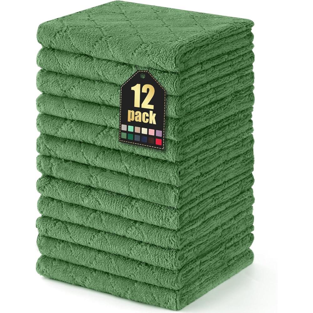image:imageHomaxy 12 Pack Kitchen Dish Cloths 10 x 10 Inches Navy Blue Super Soft and Absorbent Coral Velvet Dish Towels Nonstick Oil Fast Drying Microfiber Cleaning Cloth No Lint Household DishclothsGrass Green