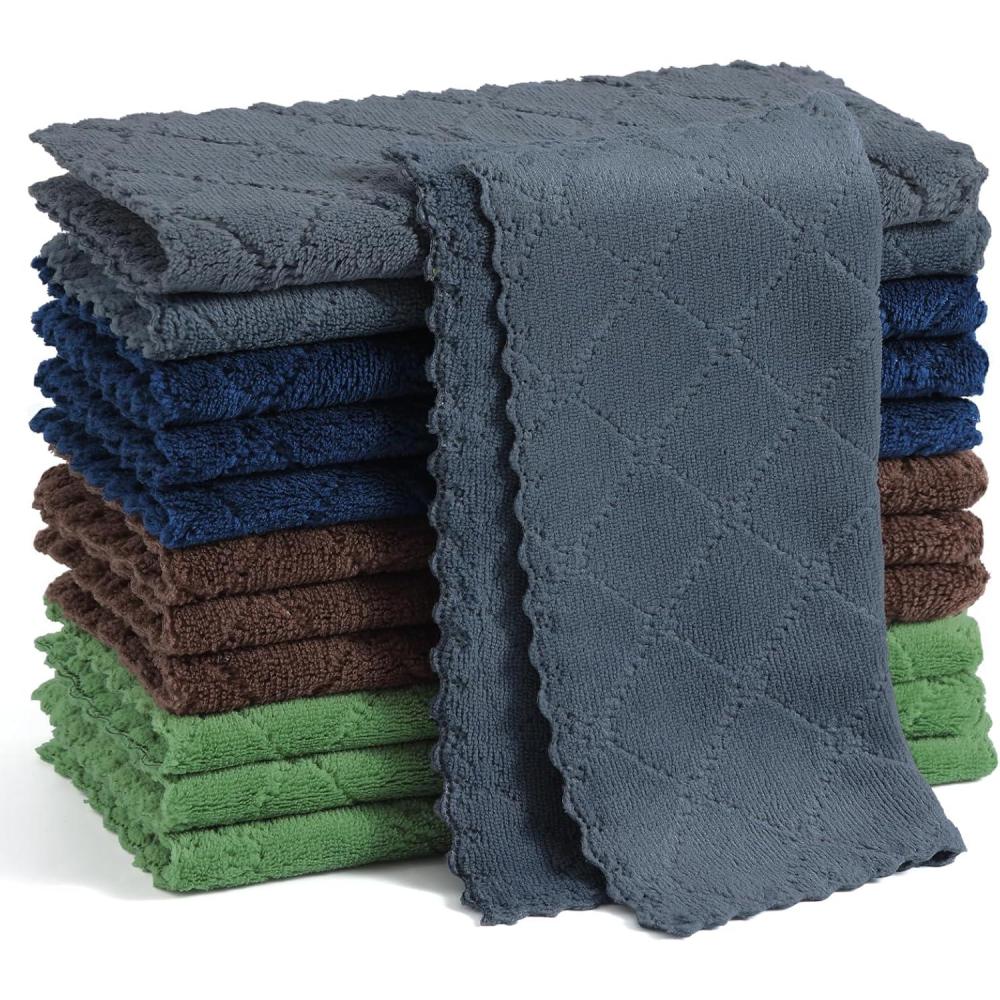 image:imageHomaxy 12 Pack Kitchen Dish Cloths 10 x 10 Inches Navy Blue Super Soft and Absorbent Coral Velvet Dish Towels Nonstick Oil Fast Drying Microfiber Cleaning Cloth No Lint Household DishclothsNavy BlueDark GreyBrownGrass Green