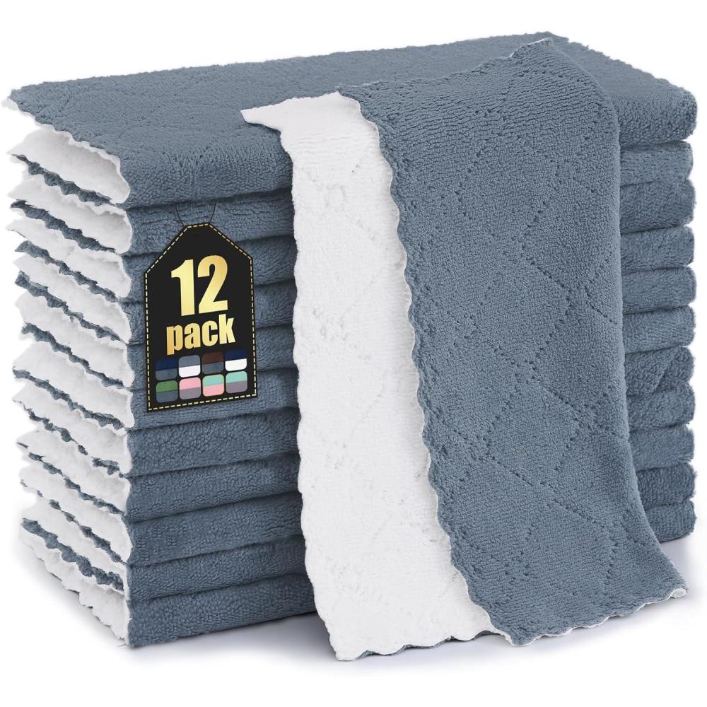 image:imageHomaxy 12 Pack Kitchen Dish Cloths 10 x 10 Inches Navy Blue Super Soft and Absorbent Coral Velvet Dish Towels Nonstick Oil Fast Drying Microfiber Cleaning Cloth No Lint Household DishclothsDark Grey  White