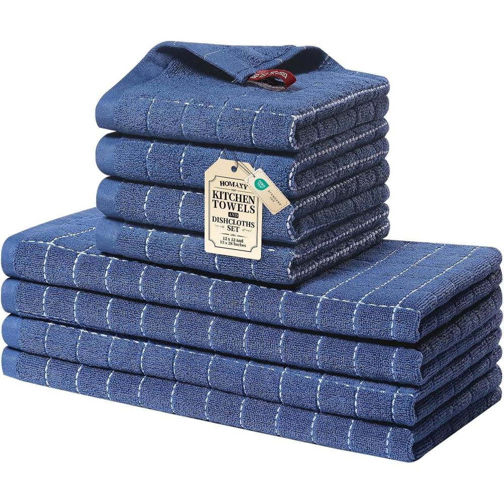 image:imageHomaxy Kitchen Towels and Dishcloths Set 12 x 12 and 13 x 28 Inches Set of 8 Bulk Cotton Terry Kitchen Towels Set Checkered Designed Soft and Super Absorbent Dish Towels Grass GreenNavy Blue