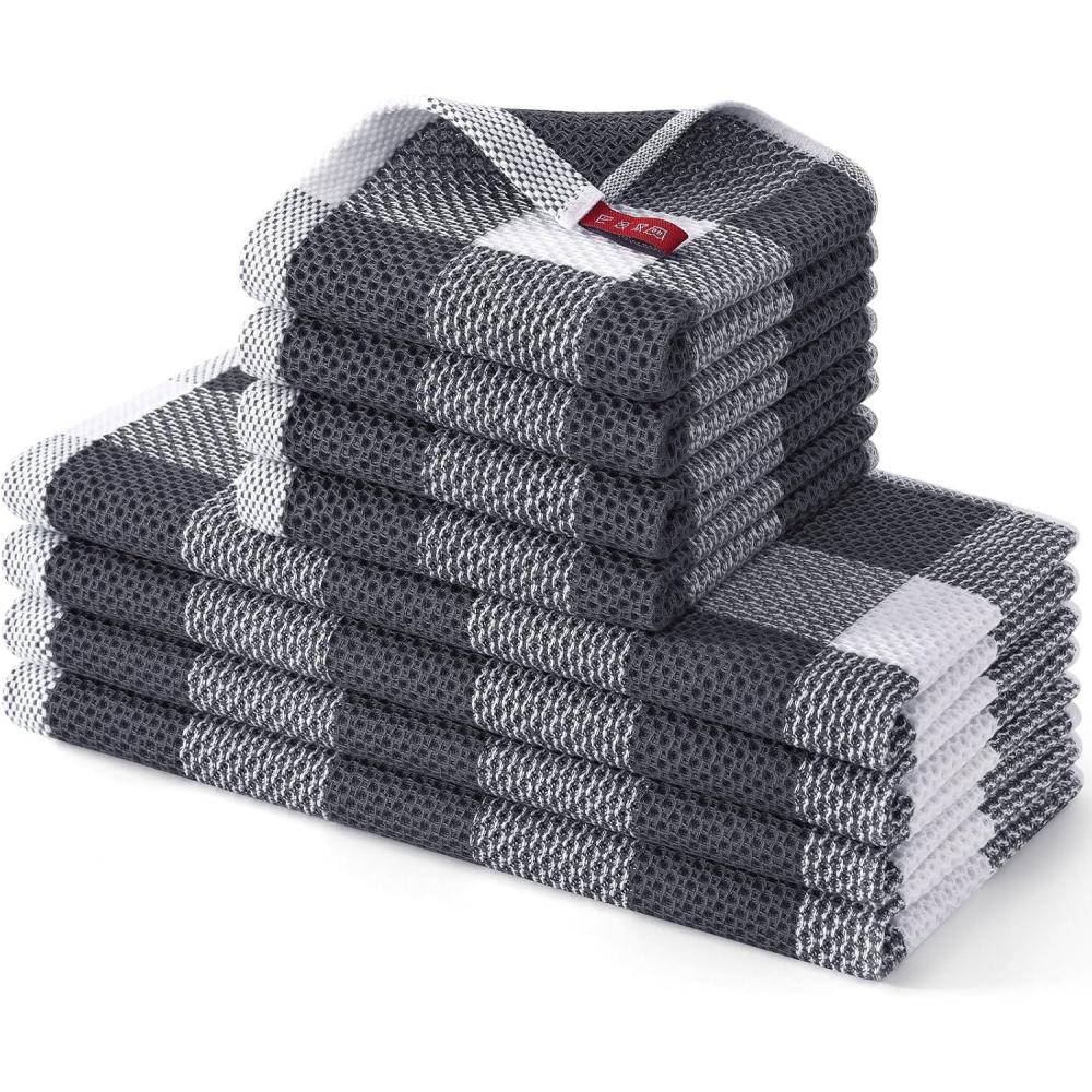 image:imageHomaxy Kitchen Towels and Dishcloths Set 12 x 12 and 13 x 28 Inches Set of 8 Bulk Cotton Waffle Weave Check Plaid Kitchen Towels Super Soft and Absorbent Dish Towel White amp RedWhite  Dark Grey