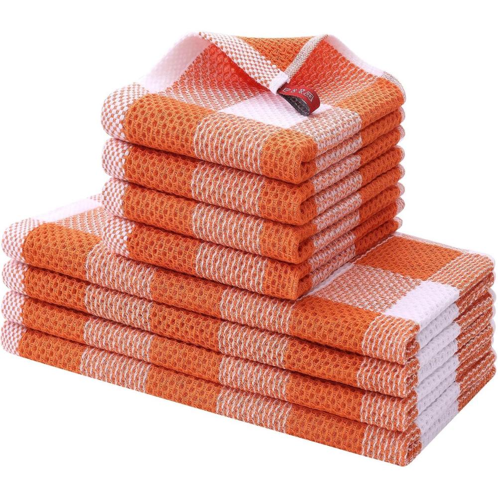 image:imageHomaxy Kitchen Towels and Dishcloths Set 12 x 12 and 13 x 28 Inches Set of 8 Bulk Cotton Waffle Weave Check Plaid Kitchen Towels Super Soft and Absorbent Dish Towel White amp RedWhite  Orange
