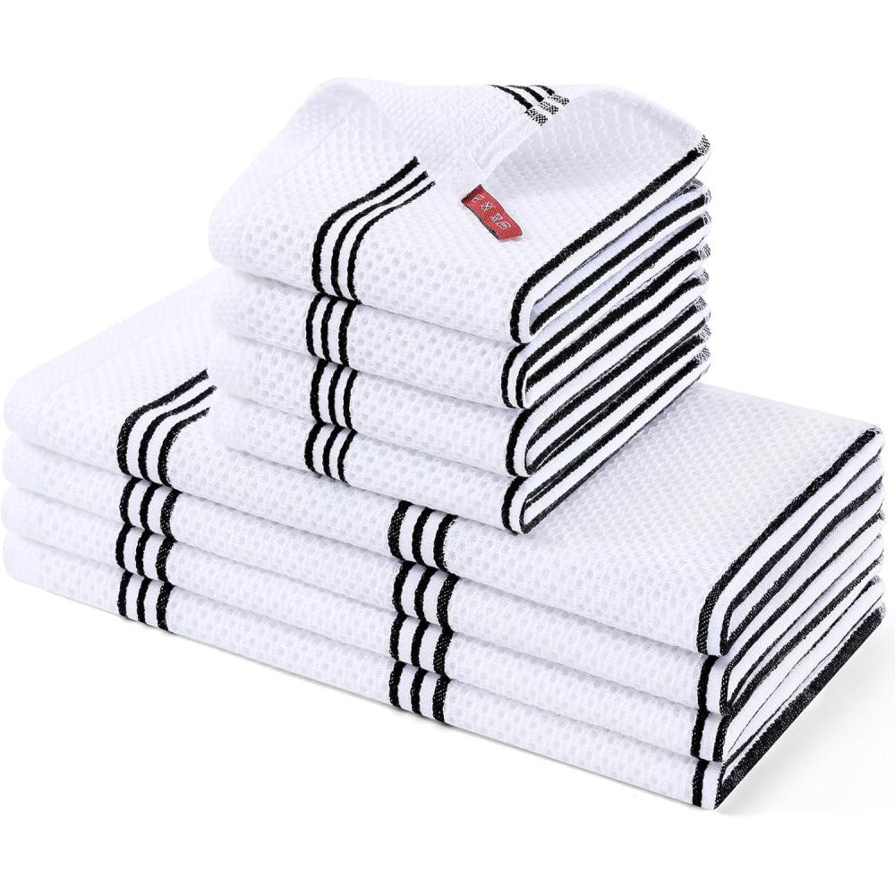 image:imageHomaxy Kitchen Towels and Dishcloths Set 12 x 12 and 13 x 28 Inches Set of 8 Bulk Cotton Waffle Weave Check Plaid Kitchen Towels Super Soft and Absorbent Dish Towel White amp RedWhite  Black Stripes