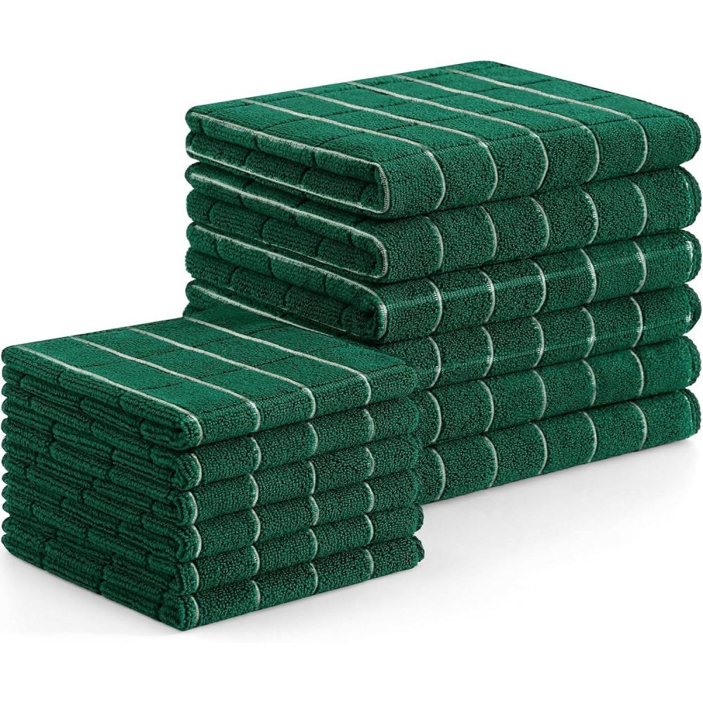 image:imageHomaxy Microfiber Kitchen Towels and Dishcloths Set 16 Pack Soft and Absorbent Dish Hand Towels Bulk 28 x 16 Inch amp 12 x 12 Inch Quick Drying Rags for Washing Dishes GreyDark Green