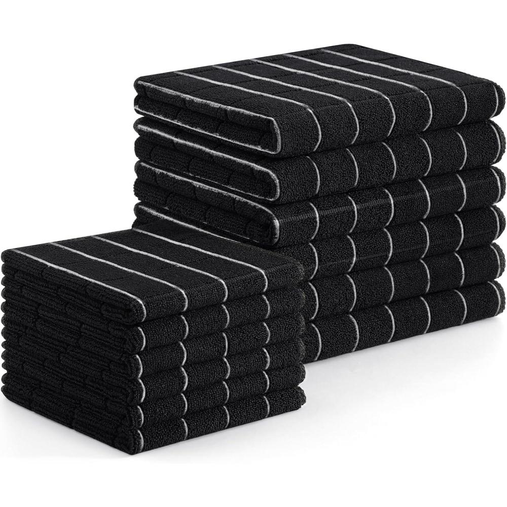 image:imageHomaxy Microfiber Kitchen Towels and Dishcloths Set 16 Pack Soft and Absorbent Dish Hand Towels Bulk 28 x 16 Inch amp 12 x 12 Inch Quick Drying Rags for Washing Dishes GreyBlack