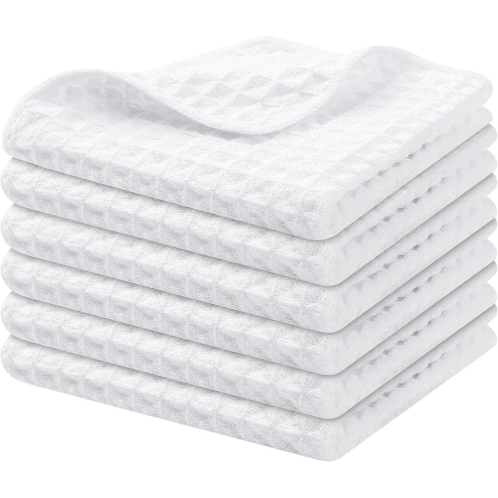 image:imageHomaxy Microfiber Waffle Weave Kitchen Dish Cloths 12 x 12 Inch Ultra Absorbent and Solid Color Dish Towels for Kitchen Fast Drying Dishcloth for Washing Dishes 6 Pack RedWhite