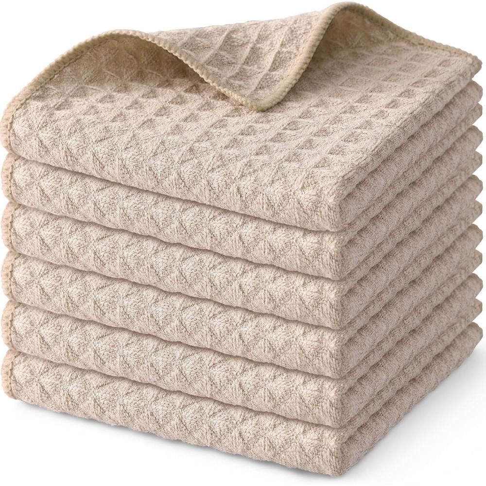 image:imageHomaxy Microfiber Waffle Weave Kitchen Dish Cloths 12 x 12 Inch Ultra Absorbent and Solid Color Dish Towels for Kitchen Fast Drying Dishcloth for Washing Dishes 6 Pack RedBeige