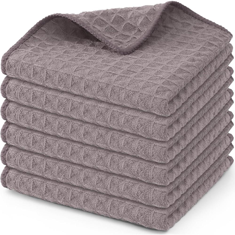 image:imageHomaxy Microfiber Waffle Weave Kitchen Dish Cloths 12 x 12 Inch Ultra Absorbent and Solid Color Dish Towels for Kitchen Fast Drying Dishcloth for Washing Dishes 6 Pack RedCoffee