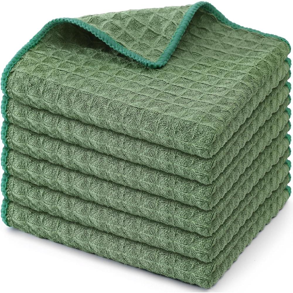 image:imageHomaxy Microfiber Waffle Weave Kitchen Dish Cloths 12 x 12 Inch Ultra Absorbent and Solid Color Dish Towels for Kitchen Fast Drying Dishcloth for Washing Dishes 6 Pack RedGrass Green