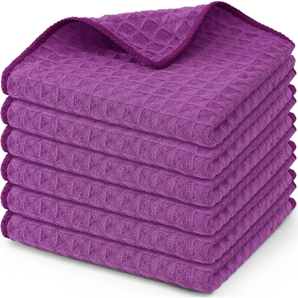image:imageHomaxy Microfiber Waffle Weave Kitchen Dish Cloths 12 x 12 Inch Ultra Absorbent and Solid Color Dish Towels for Kitchen Fast Drying Dishcloth for Washing Dishes 6 Pack RedPurple