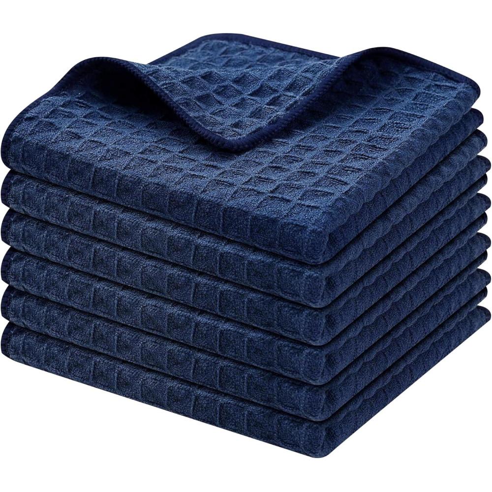 image:imageHomaxy Microfiber Waffle Weave Kitchen Dish Cloths 12 x 12 Inch Ultra Absorbent and Solid Color Dish Towels for Kitchen Fast Drying Dishcloth for Washing Dishes 6 Pack RedNavy Blue