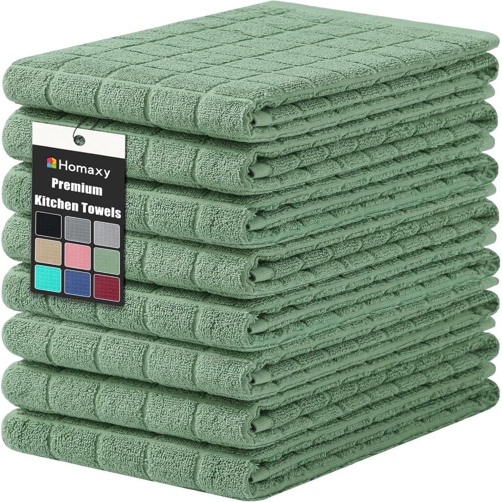 image:imageHomaxy Premium Cotton Kitchen Towels 16x 28 Large Natural Ring Spun 390 GSM Dish Towels Super Absorbent Terry Kitchen Hand Towels Soft Tea Towels with Hanging Loop Navy Blue Check Design 6 PackPure Grass Green