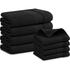 Homaxy 100% Cotton Dish Cloths, 8 Pack – 12 x 12 Inches, Waffle Weave Super Soft and Absorbent Dish Towels Quick Drying Dishcloths, Black(Black)