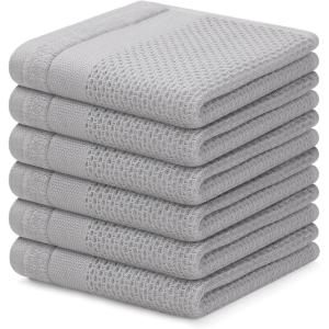 Homaxy 100% Cotton Dish Cloths, 8 Pack – 12 x 12 Inches, Waffle Weave Super Soft and Absorbent Dish Towels Quick Drying Dishcloths, Black(Light Grey)