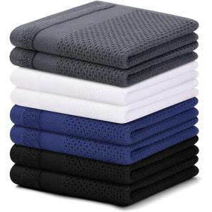 Homaxy 100% Cotton Dish Cloths, 8 Pack – 12 x 12 Inches, Waffle Weave Super Soft and Absorbent Dish Towels Quick Drying Dishcloths, Black(Mix Color)