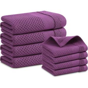 Homaxy 100% Cotton Dish Cloths, 8 Pack – 12 x 12 Inches, Waffle Weave Super Soft and Absorbent Dish Towels Quick Drying Dishcloths, Black(Purple)