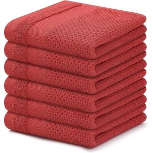 Homaxy 100% Cotton Dish Cloths, 8 Pack – 12 x 12 Inches, Waffle Weave Super Soft and Absorbent Dish Towels Quick Drying Dishcloths, Black(Red)