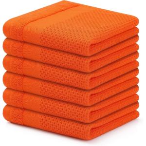 Homaxy 100% Cotton Dish Cloths, 8 Pack – 12 x 12 Inches, Waffle Weave Super Soft and Absorbent Dish Towels Quick Drying Dishcloths, Black(Reddish Orange)