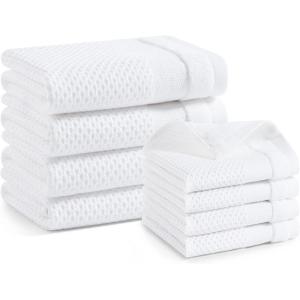 Homaxy 100% Cotton Dish Cloths, 8 Pack – 12 x 12 Inches, Waffle Weave Super Soft and Absorbent Dish Towels Quick Drying Dishcloths, Black(White)
