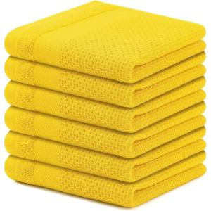 Homaxy 100% Cotton Dish Cloths, 8 Pack – 12 x 12 Inches, Waffle Weave Super Soft and Absorbent Dish Towels Quick Drying Dishcloths, Black(Yellow)