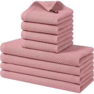 Homaxy 100% Cotton Kitchen Towels and Dishcloths Set, 12 x 12 Inches and 13 x 28 Inches, Set of 8 Bulk Kitchen Towels Set, Ultra Soft Absorbent Dish Cloths for Washing Dishes, Red(Dried Rose)