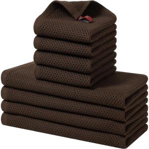 Homaxy 100% Cotton Kitchen Towels and Dishcloths Set, 12 x 12 Inches and 13 x 28 Inches, Set of 8 Bulk Kitchen Towels Set, Ultra Soft Absorbent Dish Cloths for Washing Dishes, Red(Dark Brown)