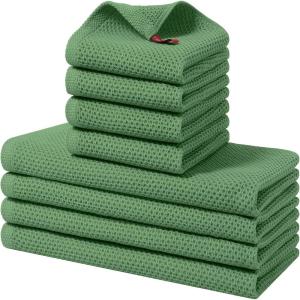 Homaxy 100% Cotton Kitchen Towels and Dishcloths Set, 12 x 12 Inches and 13 x 28 Inches, Set of 8 Bulk Kitchen Towels Set, Ultra Soft Absorbent Dish Cloths for Washing Dishes, Red(Grass Green)