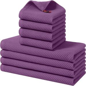 Homaxy 100% Cotton Kitchen Towels and Dishcloths Set, 12 x 12 Inches and 13 x 28 Inches, Set of 8 Bulk Kitchen Towels Set, Ultra Soft Absorbent Dish Cloths for Washing Dishes, Red(Purple)