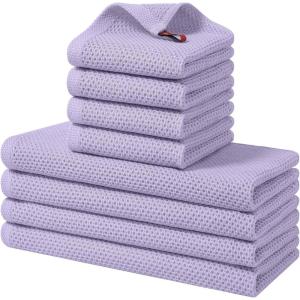 Homaxy 100% Cotton Kitchen Towels and Dishcloths Set, 12 x 12 Inches and 13 x 28 Inches, Set of 8 Bulk Kitchen Towels Set, Ultra Soft Absorbent Dish Cloths for Washing Dishes, Red(Lavender)