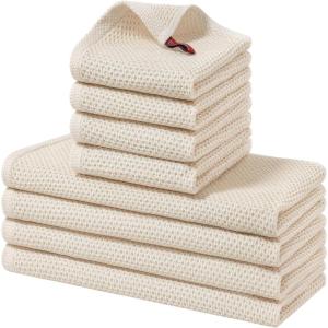 Homaxy 100% Cotton Kitchen Towels and Dishcloths Set, 12 x 12 Inches and 13 x 28 Inches, Set of 8 Bulk Kitchen Towels Set, Ultra Soft Absorbent Dish Cloths for Washing Dishes, Red(Beige)